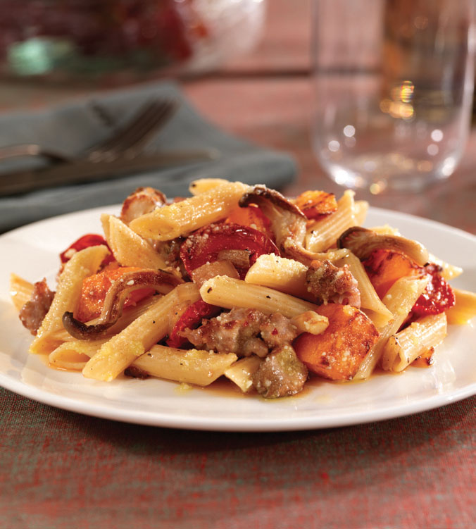 Penne aux saucisses roma et ses légumes